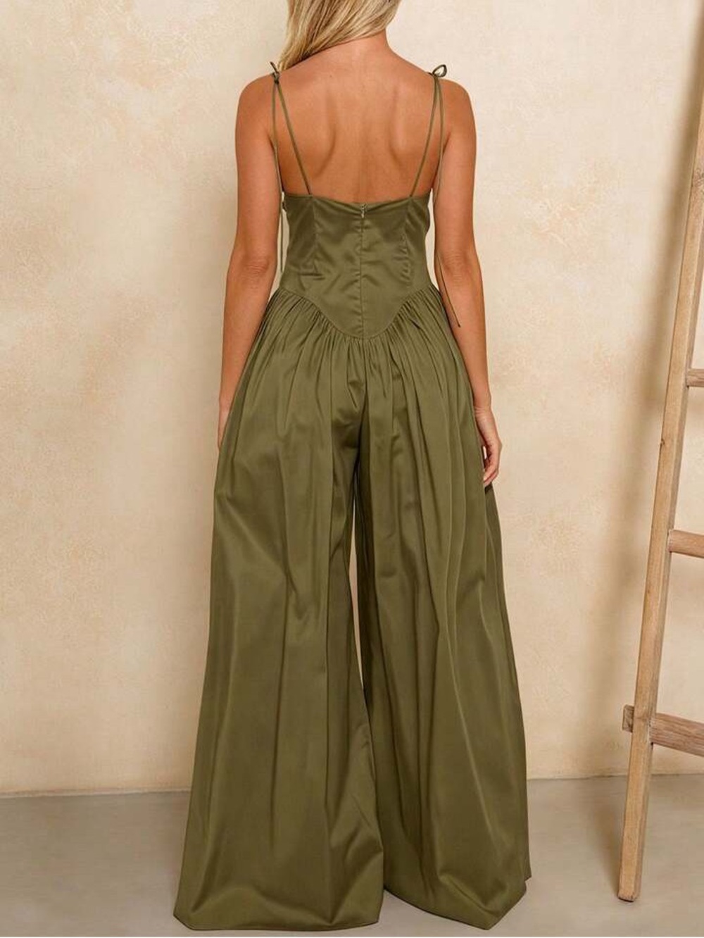 Olive Green Wide-Leg Jumpsuit with Corset Bodice - Picture 3 of 4